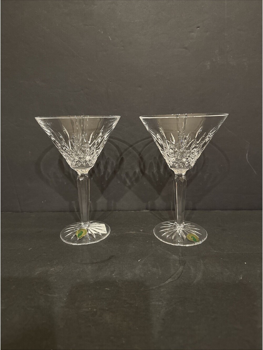 Waterford Crystal (2) Lismore Martini Glasses Signed 7” H By 4 5/8” W New